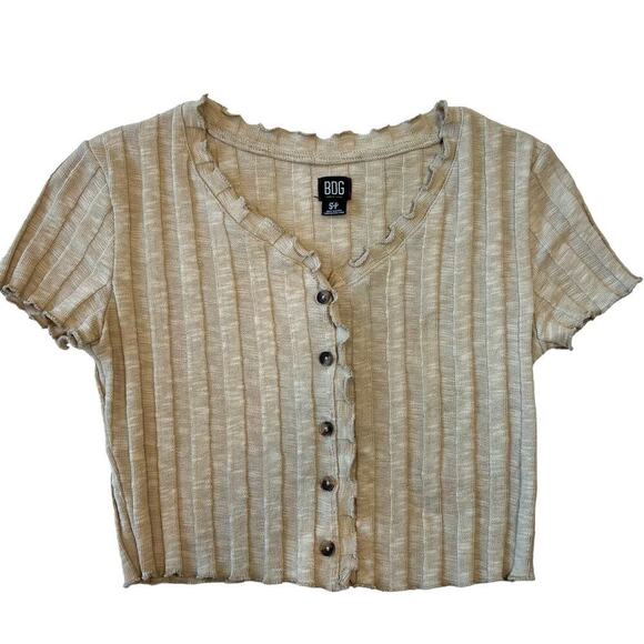 BDG Tops - BDG Tan Ruffle Crop Top